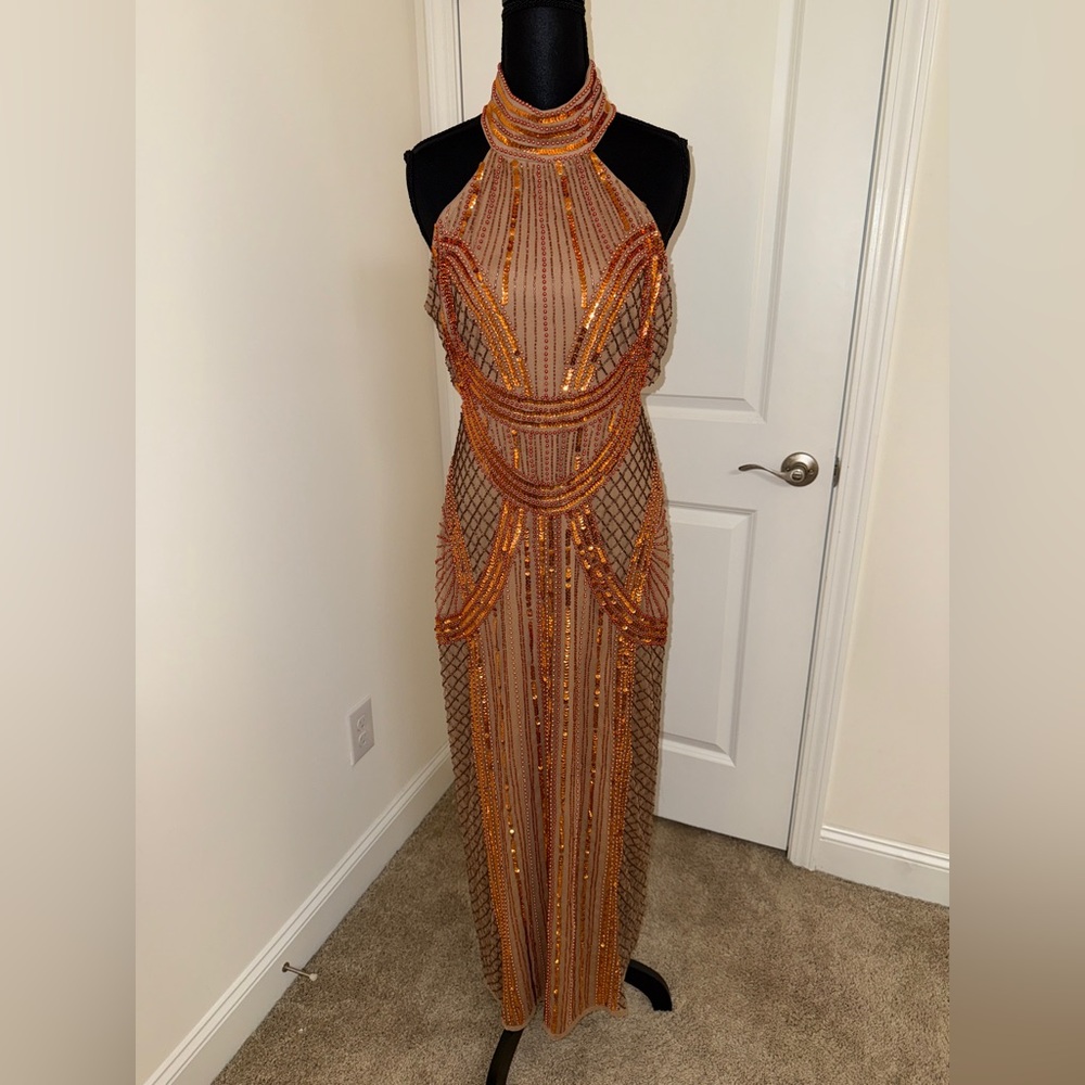 ASOS DESIGN beaded high neck halter gown